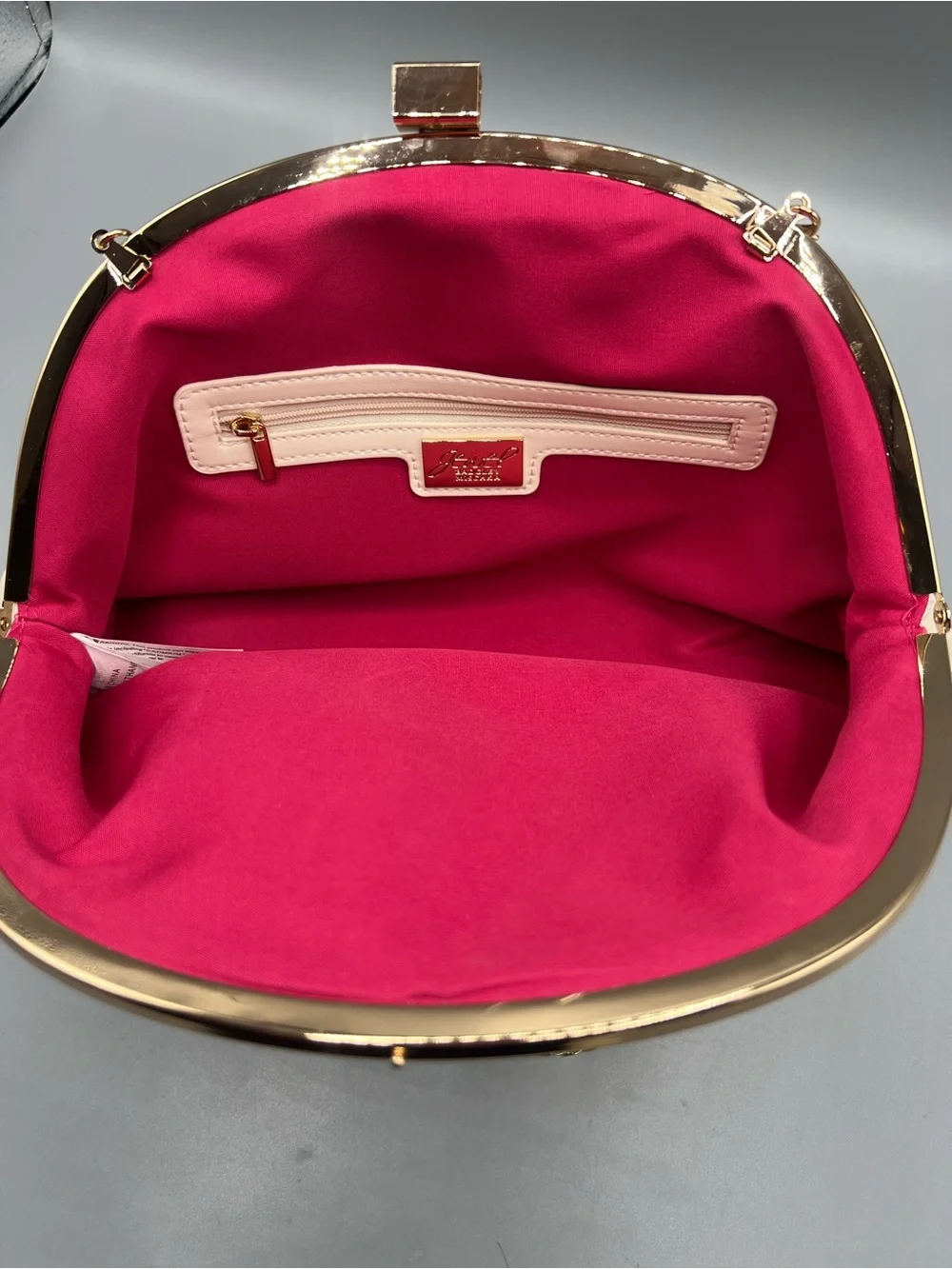 Jewel Badgley Mischka Cream Pleated Evening Clutch Gold Chain Formal Wedding Bag